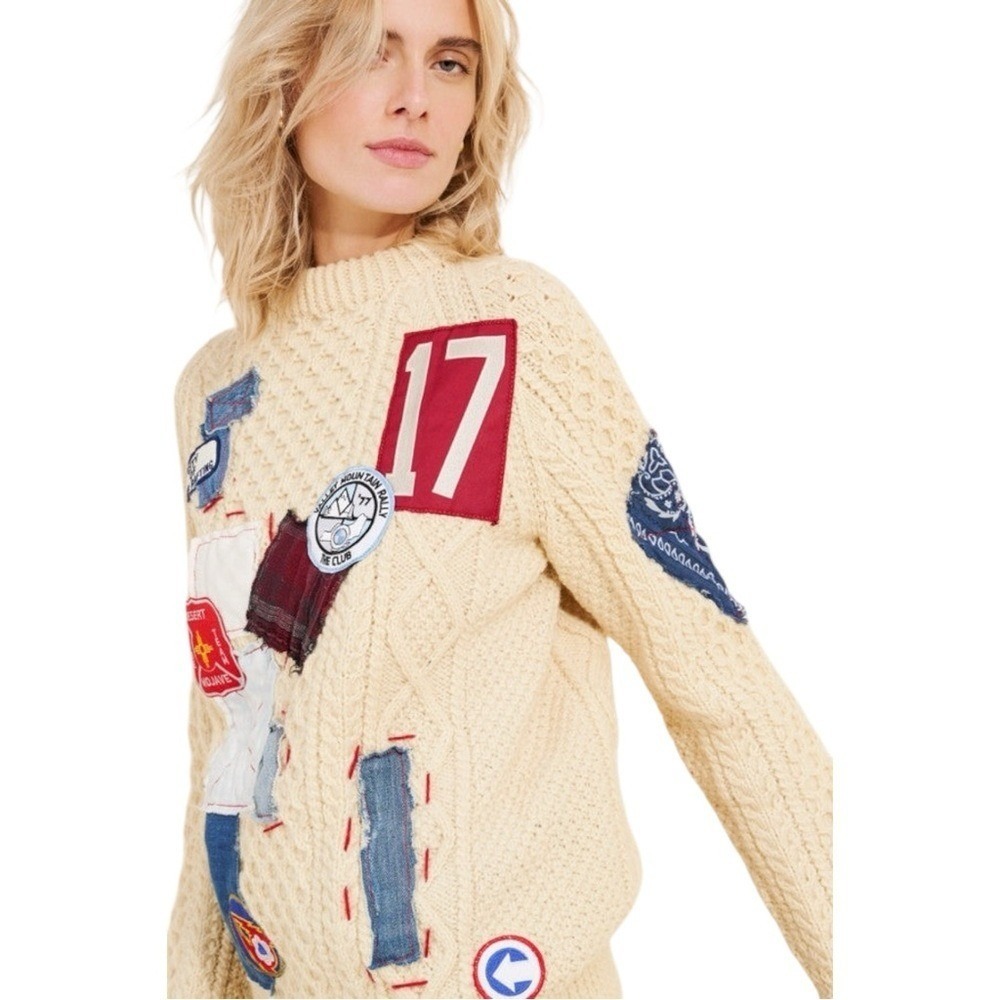 Free People x Riley 1880 VINTAGE PATCHED UP SWEATER Patchwork Wool Cable-knit XS
